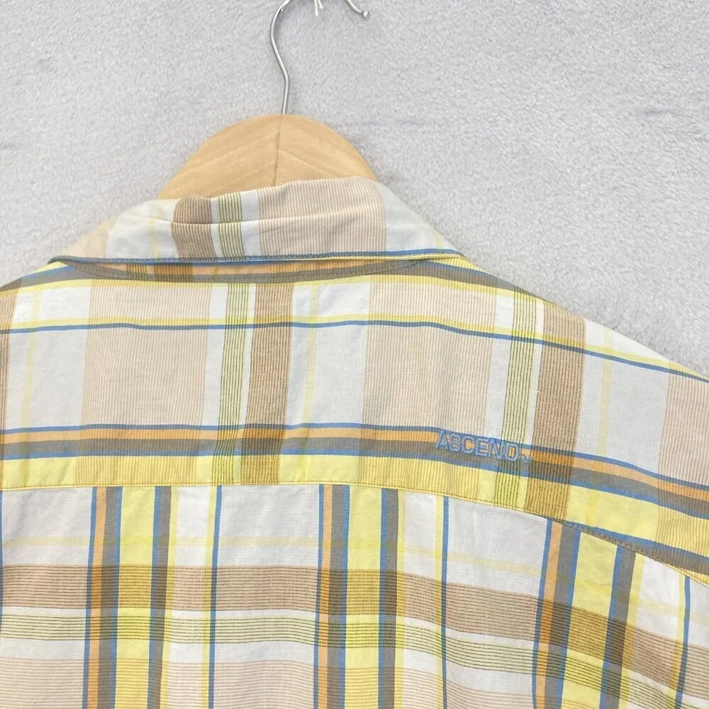 Ascend Snap Up Lightweight Shirt Mens 2XL Plaid Yellow Brown‎ Outdoor Pocket XXL